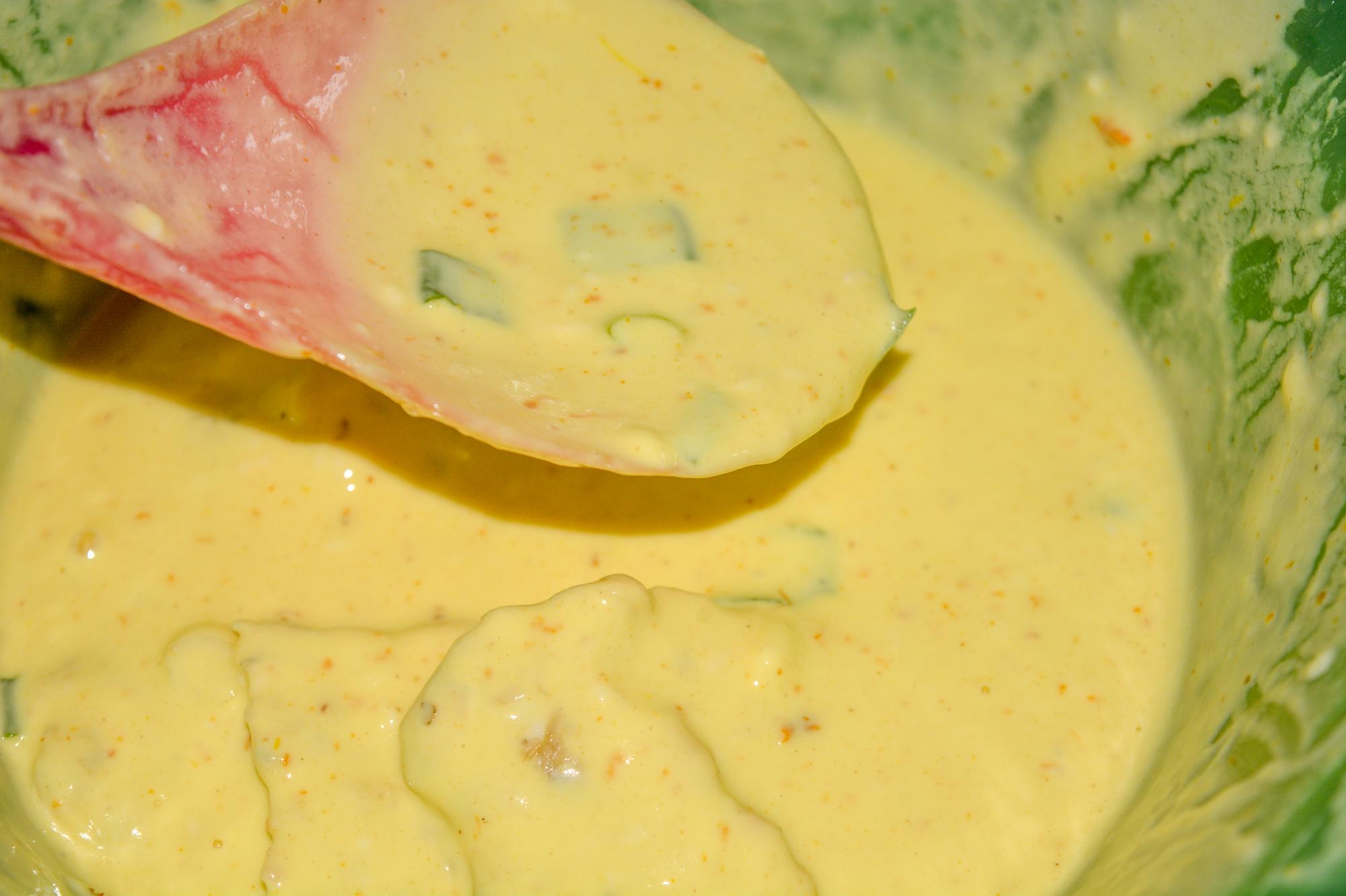 Close-up of sauce texture and garnish